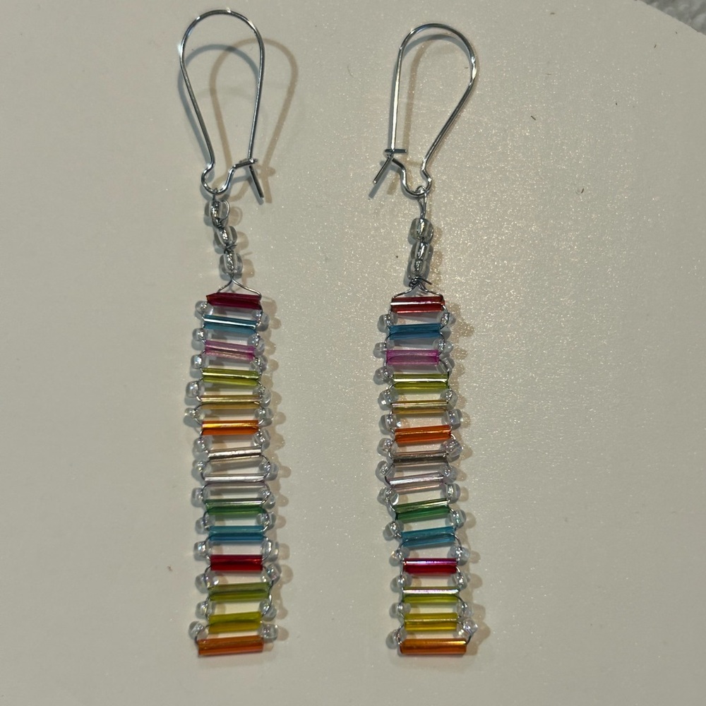NWOT Handmade Beaded Rainbow Earrings - Picture 3 of 6